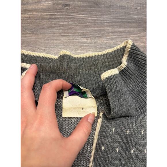 Vintage Sweet Tree Gray Mens M Full Zip Knit Snowflake Deer AOP Cardigan Sweater - Picture 7 of 8